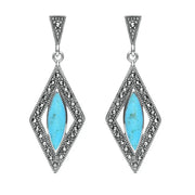 Sterling Silver Turquoise Marcasite Diamond Shaped Earrings E1789