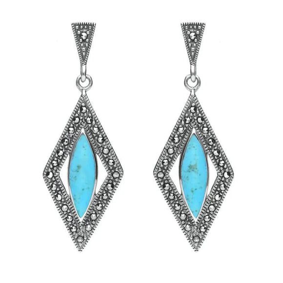 Sterling Silver Turquoise Marcasite Diamond Shaped Earrings E1789