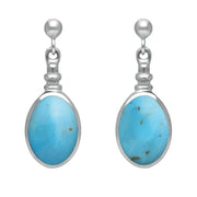 Sterling Silver Turquoise Oval Bottle Top Drop Earrings. E056.