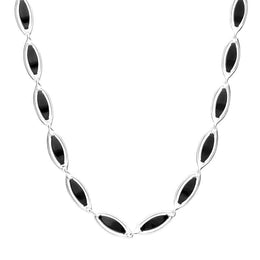 Sterling Silver Whitby Jet 23 Stone Open Edged Necklace N977