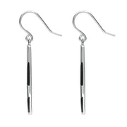 Silver Whitby Jet 4 Stone Slim Hook Drop Earrings. E555.