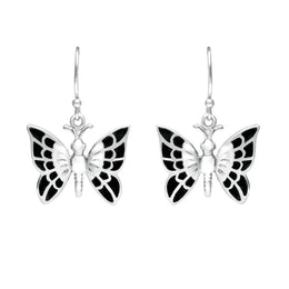 Sterling Silver Whitby Jet Butterfly Drop Earrings E1950