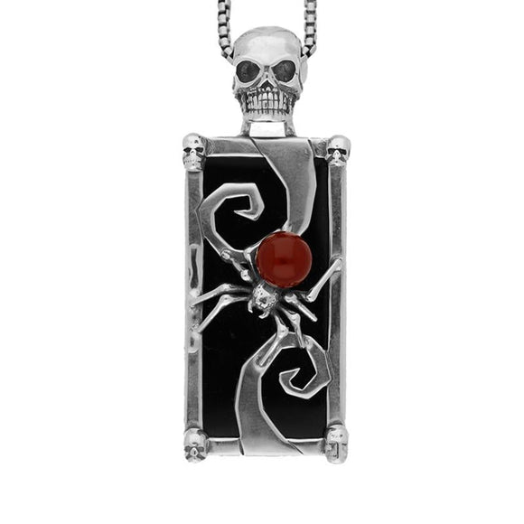 Silver Whitby Jet Carnelian Rectangular Spider Necklace PUNQ0004895