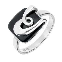 Sterling Silver Whitby Jet Cushion Pattern Ring R877