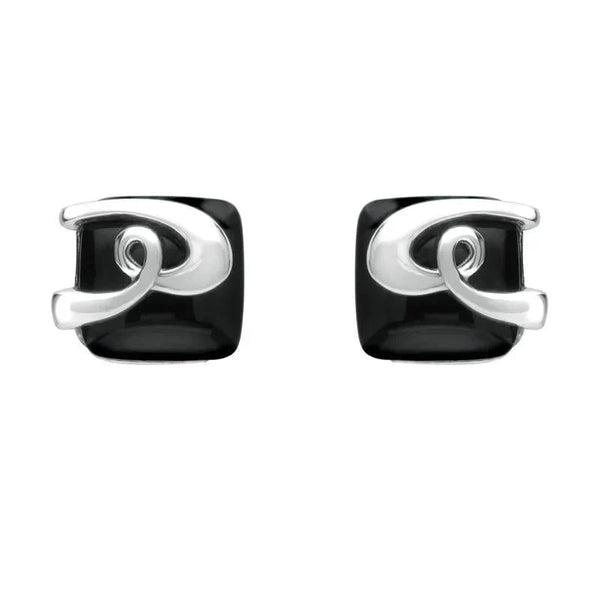 Silver Whitby Jet Cushion Pattern Stud Earrings E1961