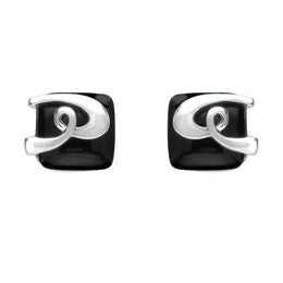 Silver Whitby Jet Cushion Pattern Stud Earrings E1961