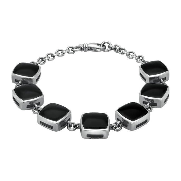 Sterling Silver Whitby Jet Cushion Bracelet. B470.