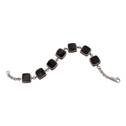 Sterling Silver Whitby Jet Cushion Bracelet. B470.