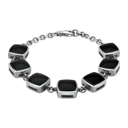 Sterling Silver Whitby Jet Cushion Bracelet. B470.