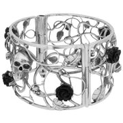 Silver Whitby Jet Entwined Skulls Roses Bracelet BUNQ0000954