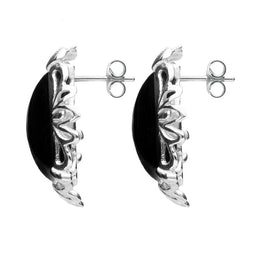 Silver Whitby Jet Fancy Cushion Stud Earrings
