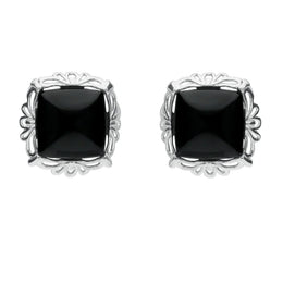 Silver Whitby Jet Fancy Cushion Stud Earrings E2125