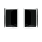Sterling Silver Whitby Jet Oblong Stud Earrings. E014.