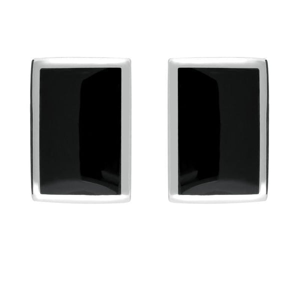 Sterling Silver Whitby Jet Oblong Stud Earrings. E014.