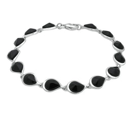 Silver Whitby Jet Fourteen Stone Offset Pear Bracelet B953