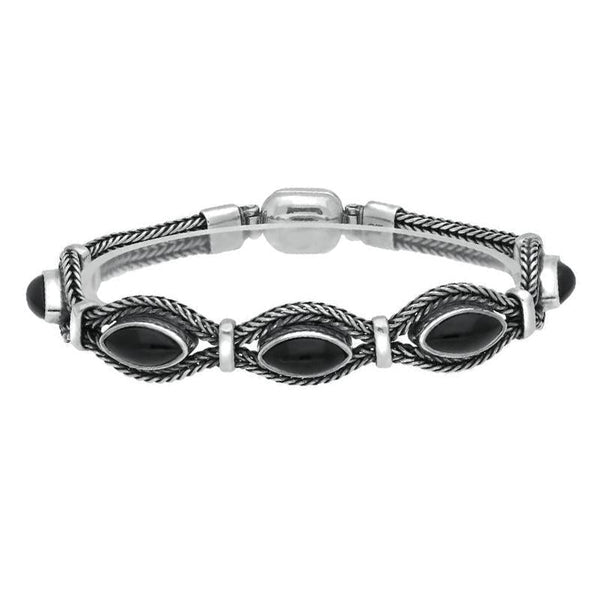 Sterling Silver Whitby Jet Foxtail Five Stone Marquise Bracelet D