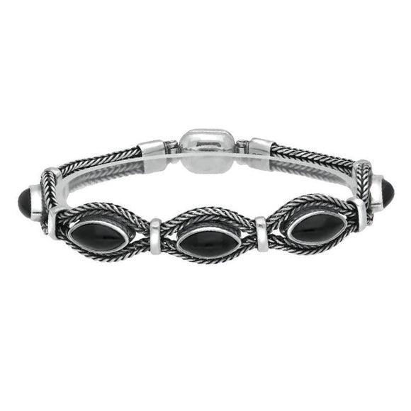 Sterling Silver Whitby Jet Foxtail Five Stone Marquise Bracelet D