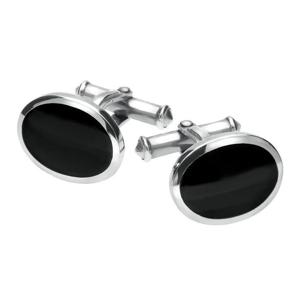 Sterling Silver Whitby Jet Heritage Framed Oval Cufflinks CL193
