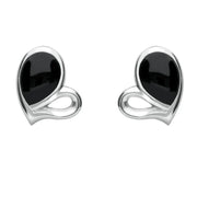 Sterling Silver Whitby Jet Half Filled Heart Stud Earrings. E1902. 