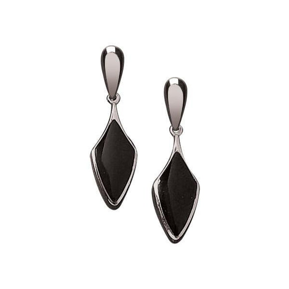 Silver Whitby Jet Kite Shaped Drop Earrings E224