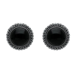 Sterling Silver Whitby Jet Large Round Foxtail Stud Earrings. E1456.