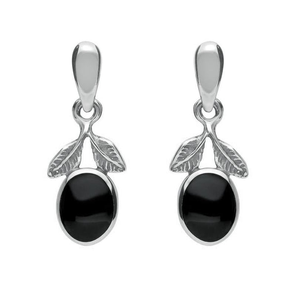 Sterling Silver Whitby Jet Heritage Leaf Drop Earrings E025