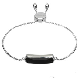 Sterling Silver Whitby Jet Lineaire Petite Oval Bracelet. B1072.
