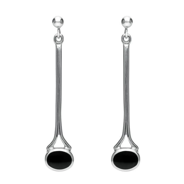Silver Whitby Jet Long Drop Earrings E094