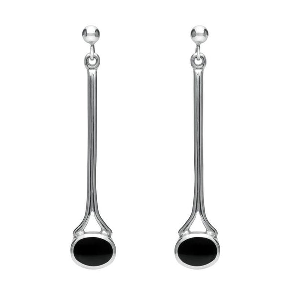 Silver Whitby Jet Long Drop Earrings E094