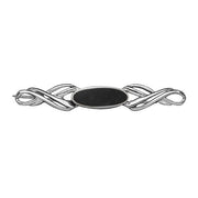 Sterling Silver Whitby Jet Heritage Long Oval Twisted Bar Brooch. M109.