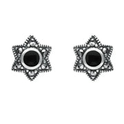 Silver Whitby Jet Marcasite 6 Point Star Stud Earrings E1638