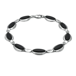 Sterling Silver Whitby Jet Nine Stone Long Oval Bracelet B1082