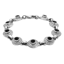 Sterling Silver Whitby Jet Nine Stone Round Rope Edge Bracelet B232