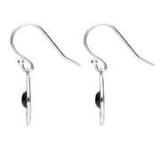 Silver Whitby Jet Open Petal Edge Flower Hook Earrings. E1617.