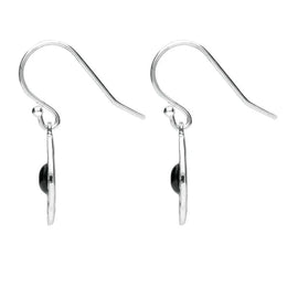 Silver Whitby Jet Open Petal Edge Flower Hook Earrings. E1617.