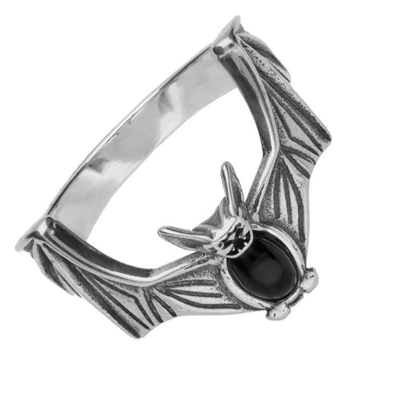 Silver Whitby Jet Oval Belly Bat Ring R721