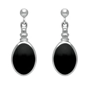 Sterling Silver Whitby Jet Oval Bottle Top Drop Earrings. E056.