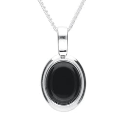 Sterling Silver Whitby Jet Oval Necklace. P2837.