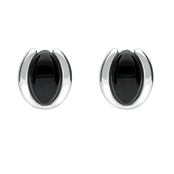 Sterling Silver Whitby Jet Oval Part Set Stud Earrings E2090