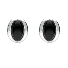 Sterling Silver Whitby Jet Oval Part Set Stud Earrings E2090