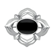 Sterling Silver Whitby Jet Oval Star Brooch M088