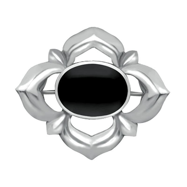 Sterling Silver Whitby Jet Oval Star Brooch M088