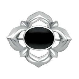 Sterling Silver Whitby Jet Oval Star Brooch M088