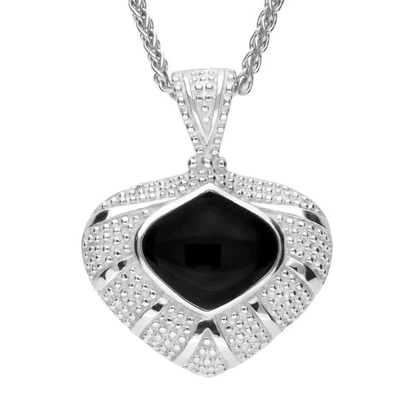 Sterling Silver Whitby Jet Oxidised Tear Drop Necklace. P2615.