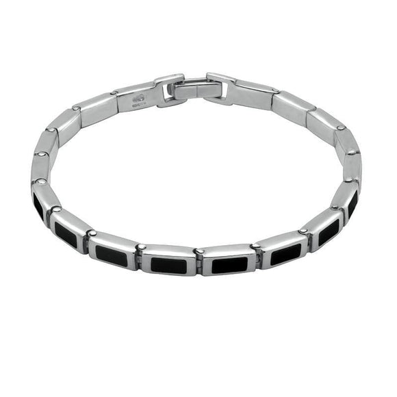 Sterling Silver Whitby Jet Heritage Petite Oblong Bracelet. B549.