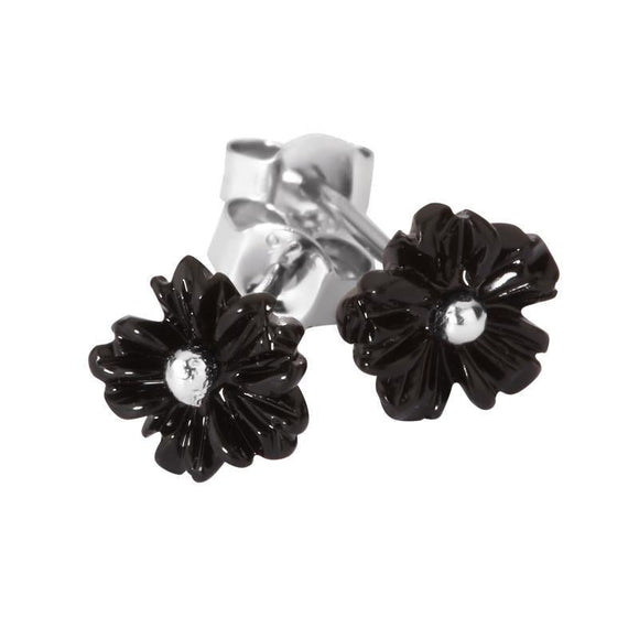 Silver Whitby Jet Pointed Petal Stud Earrings E1328