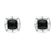 Sterling Silver Whitby Jet Ridged Cushion Stud Earrings. E1905.