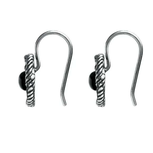 Sterling Silver Whitby Jet Rope Edge Open Circle Port Hole Earrings. E1621