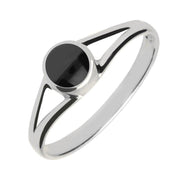 Silver Whitby Jet Round Split Shoulder Ring R029