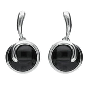 Sterling Silver Whitby Jet Round Swirl Drop Earrings E2131